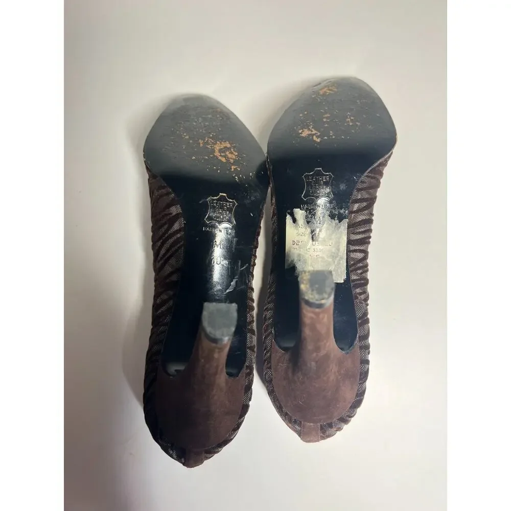 YSL Yves Saint Laurent Brown Velvet Zebra Burnout 3.5" Heel Pump Shoe Size 10 - Picture 7 of 8